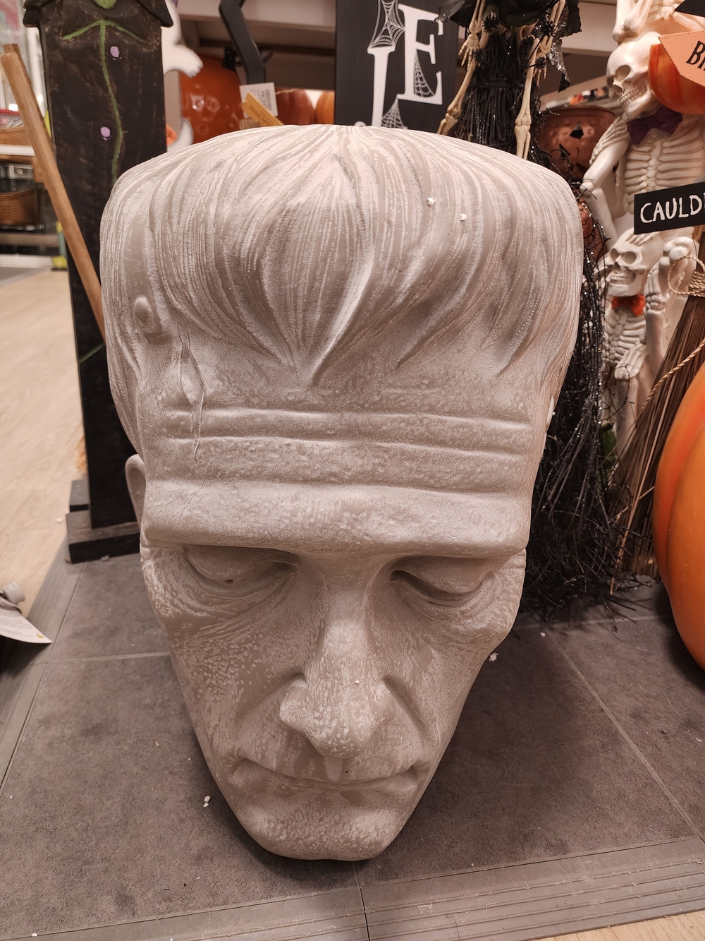 Frankenstein Head Stool Sculpture - White Home Art Accent 18" Tall 15" Wide